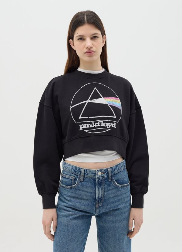 Ovs Felpa cropped nera stampa Pink Floyd