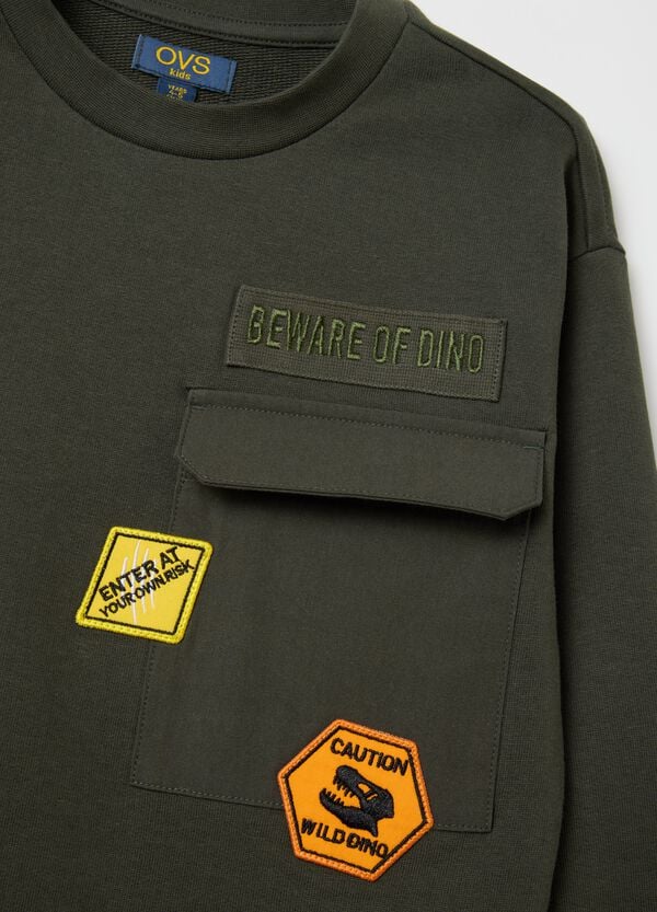 Ovs Felpa Verde In French Terry Con Tasca E Patch