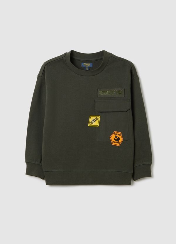 Ovs Felpa verde in French Terry con tasca e patch