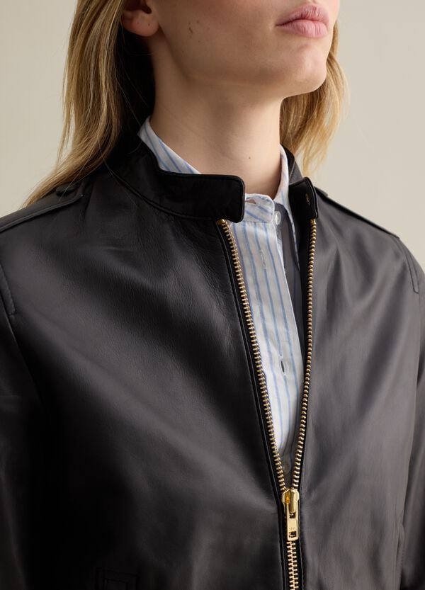 Ovs Giacca Biker In Vera Pelle Nera