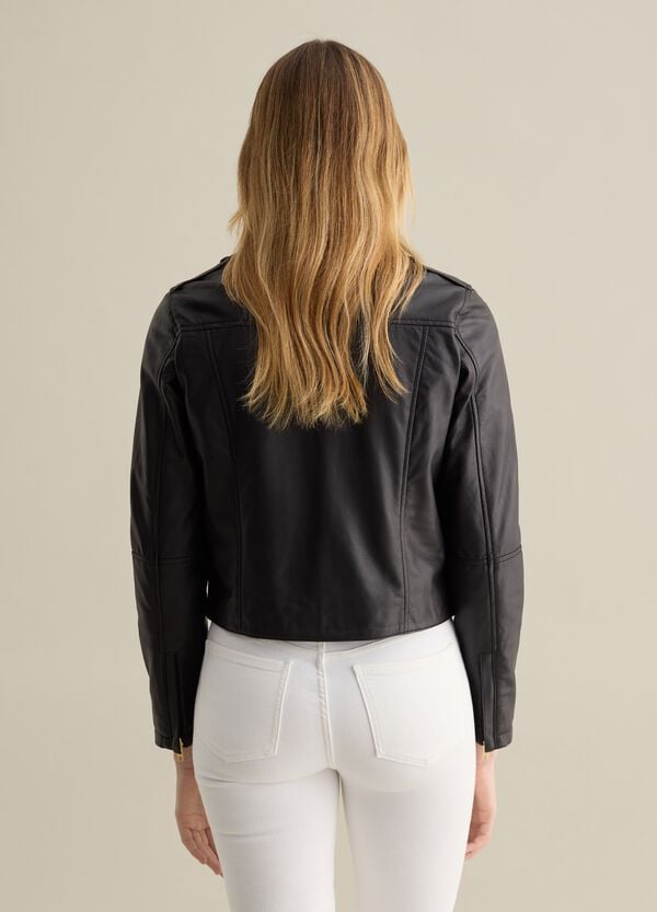 Ovs Giacca Biker In Vera Pelle Nera