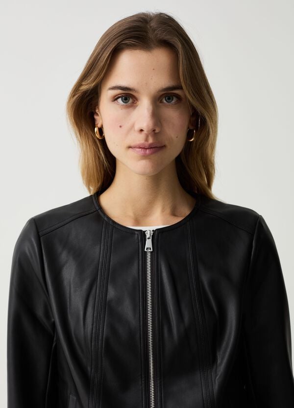 Ovs Giacca Chiodo Effetto Lucido Full-zip