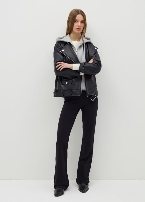 Ovs Giacca Chiodo Nera Con Felpa Interna