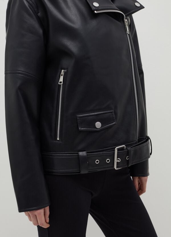 Ovs Giacca Chiodo Nera Con Felpa Interna