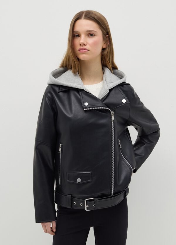 Ovs Giacca chiodo nera con felpa interna