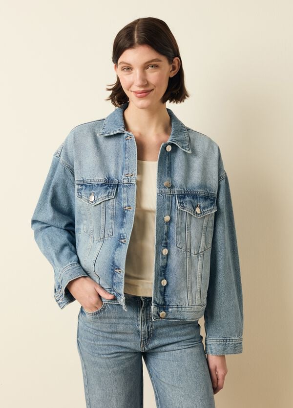 Ovs Giacca Corta In Denim Acid Wash