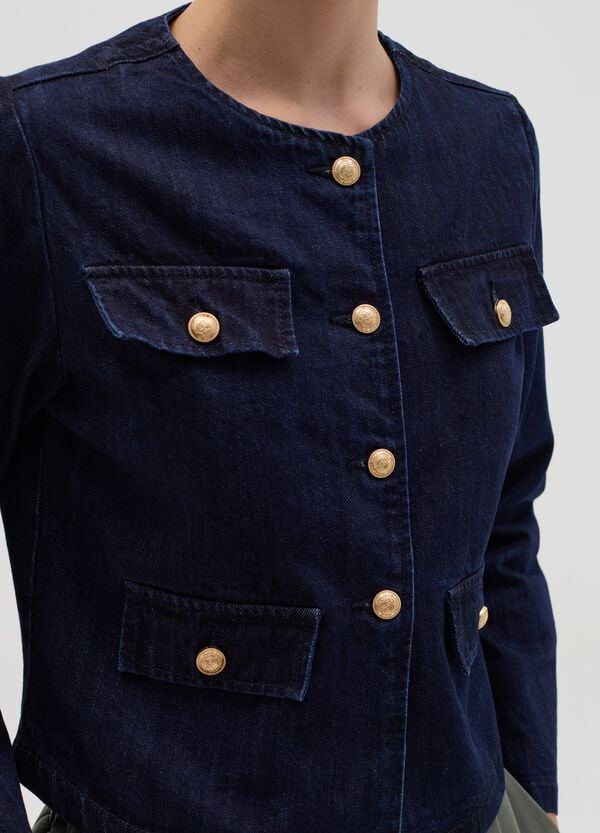 Ovs Giacca Corta In Denim Con Bottoni Dorati