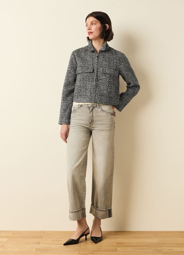 Ovs Giacca Corta In Tweed Con Trama Geometrica