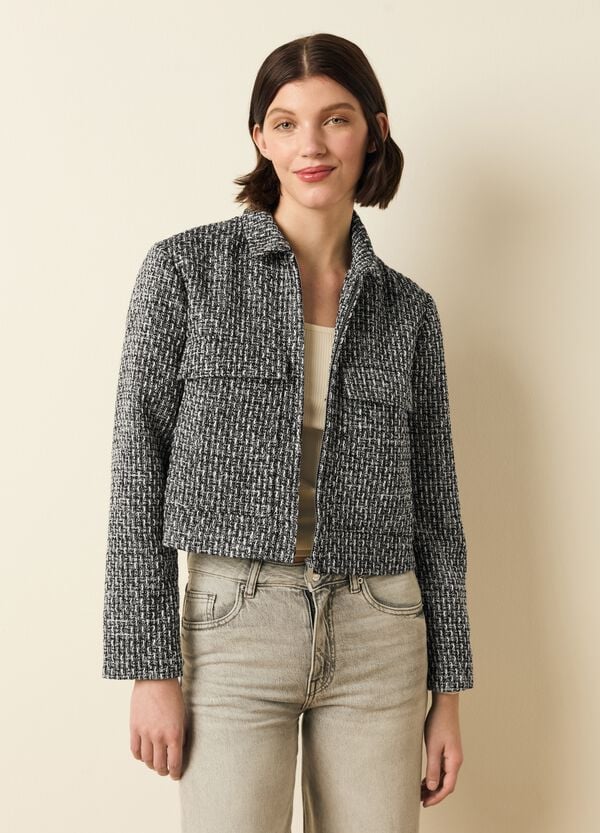 Ovs Giacca Corta In Tweed Con Trama Geometrica