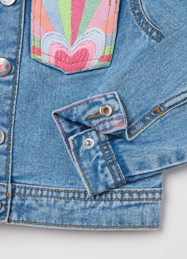 Ovs Giacca In Denim Con Ricamo Arcobaleno E Cuore