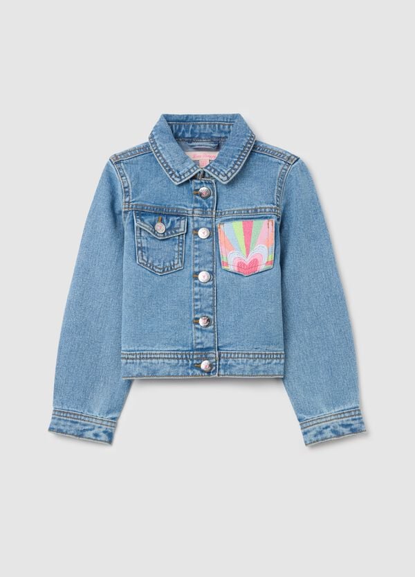 Ovs Giacca in denim con ricamo arcobaleno e cuore
