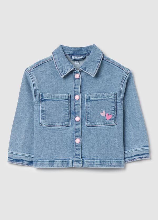 Ovs Giacca in denim con tasche e ricamo cuori