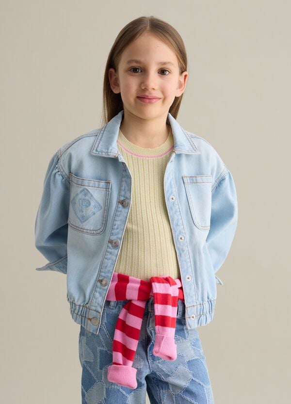 Ovs Giacca in denim con tasche e ricamo logo