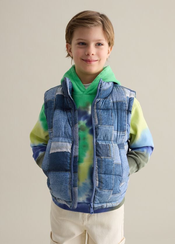 Ovs Gilet imbottito con stampa effetto denim
