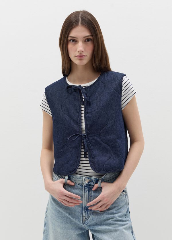 Ovs Gilet Imbottito In Denim Con Laccetti