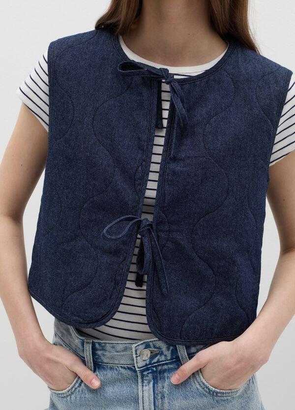 Ovs Gilet Imbottito In Denim Con Laccetti