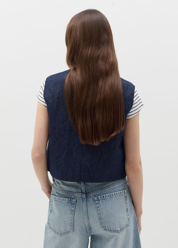 Ovs Gilet Imbottito In Denim Con Laccetti