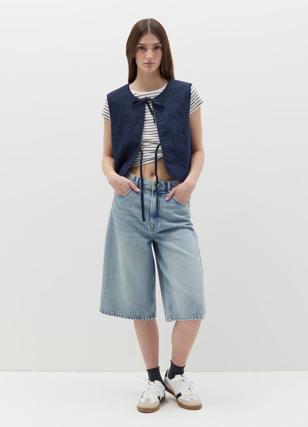 Ovs Gilet imbottito in denim con laccetti