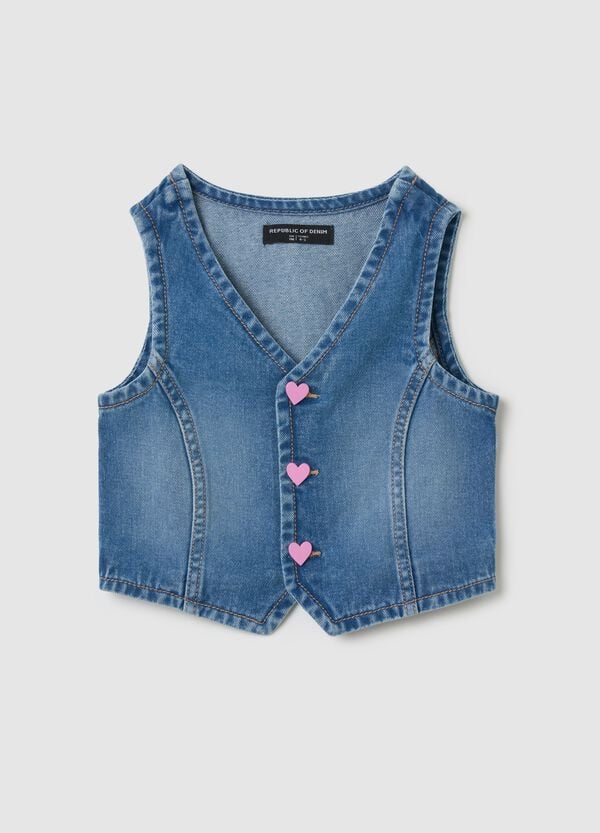Ovs Gilet in denim con bottoni a cuore