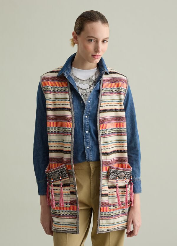 Ovs Gilet Lungo Aperto Fantasia Etnica