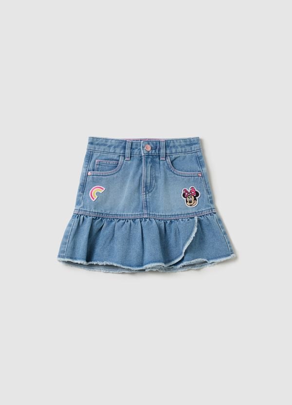 Ovs Gonna in denim con balza e patch Minnie