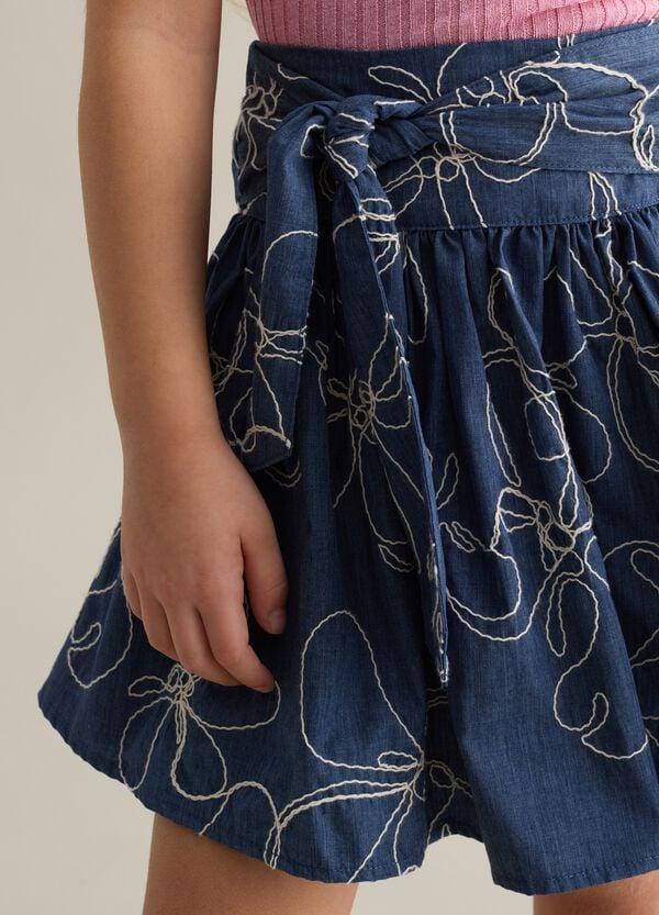 Ovs Gonna In Denim Con Cintura E Ricamo Fiori