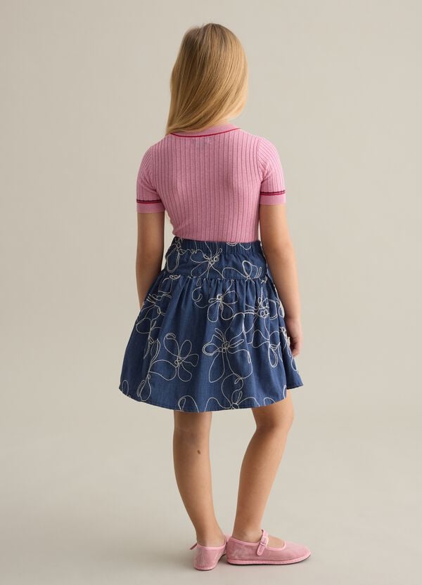 Ovs Gonna In Denim Con Cintura E Ricamo Fiori