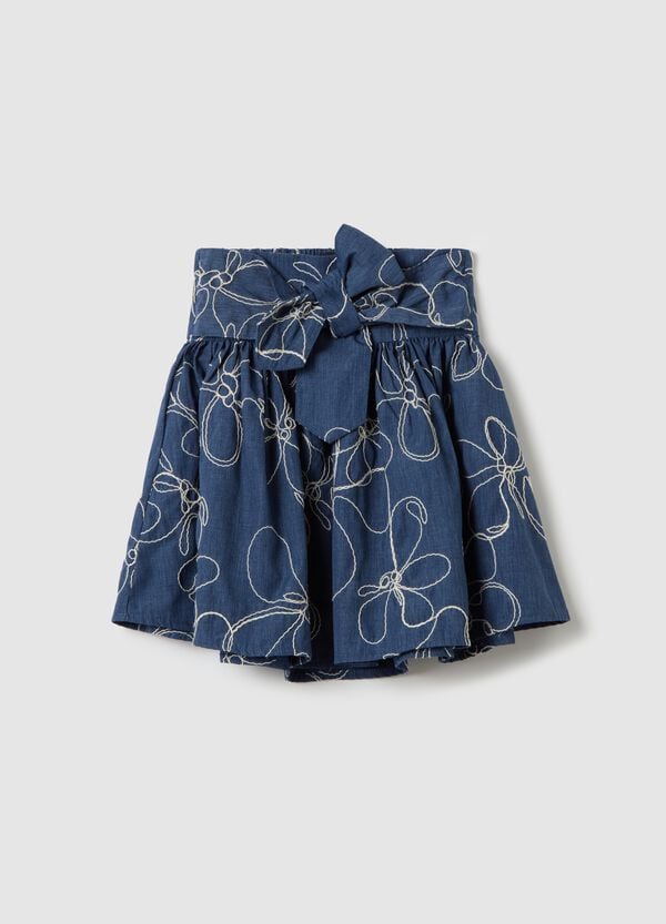 Ovs Gonna In Denim Con Cintura E Ricamo Fiori
