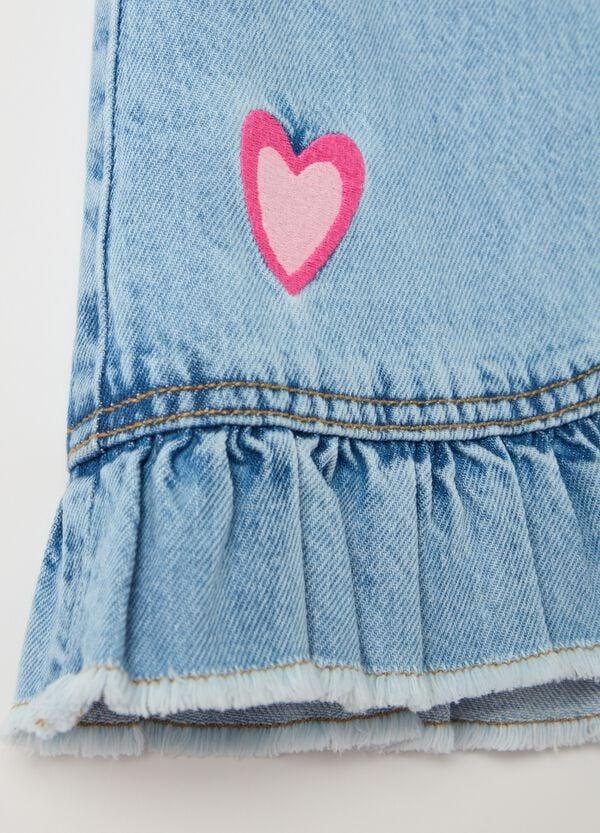 Ovs Gonna In Denim Con Rouches E Ricamo Cuore