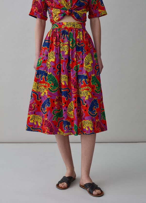 Ovs Gonna Midi A Ruota Con Stampa Tigri