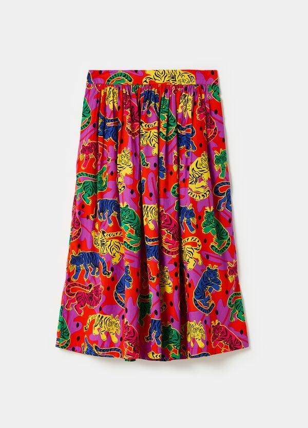 Ovs Gonna Midi A Ruota Con Stampa Tigri