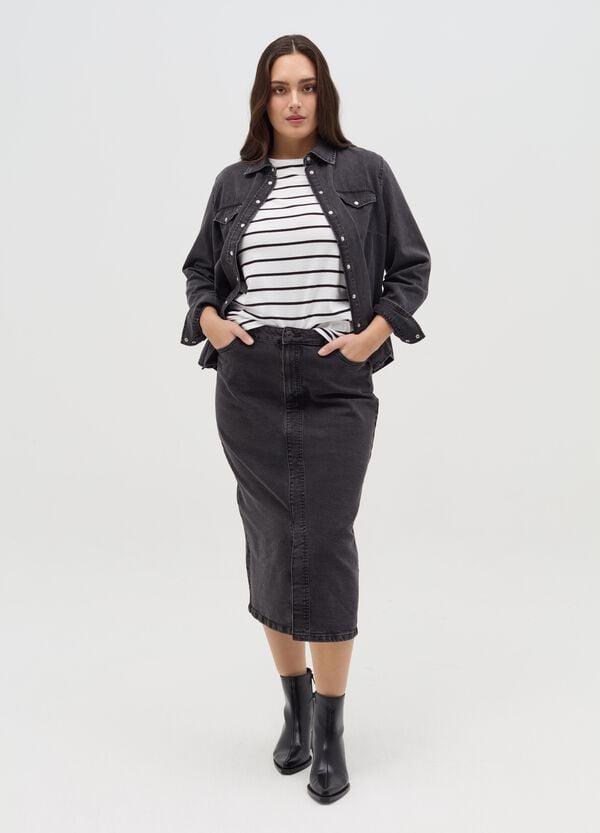 Ovs Gonna midi a tubo in denim Curvy