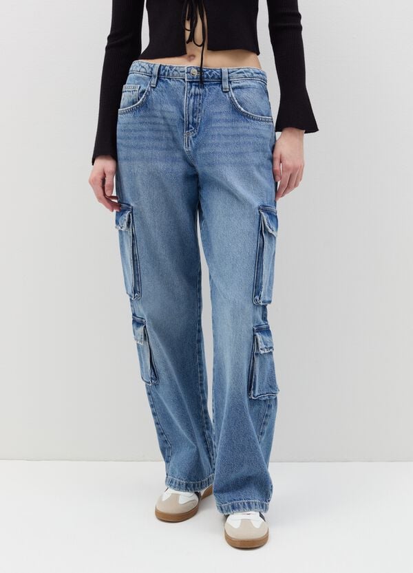 Ovs Jeans Cargo Acid Wash Multi Tasche