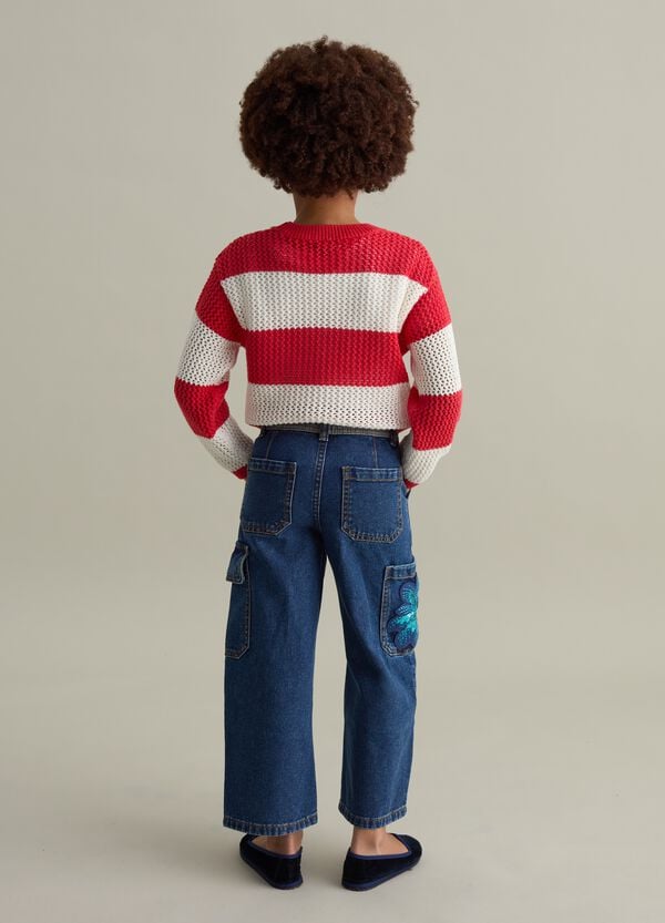 Ovs Jeans Cargo Con Fiore Di Paillettes