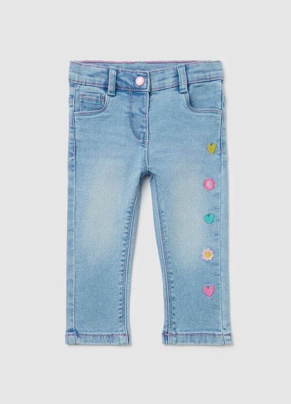 Ovs Jeans cinque tasche ricamo cuori e fiori