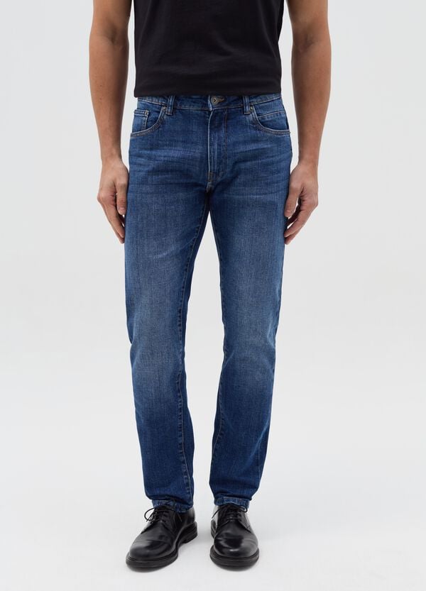 Ovs Jeans Slim Fit In Cotone Cross Hatch