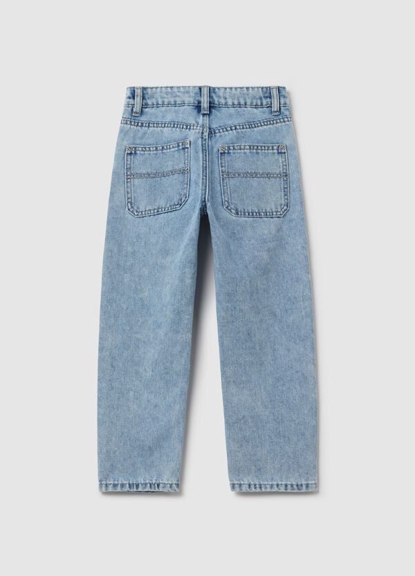 Ovs Jeans Straight Fit Acid Wash Con Coulisse