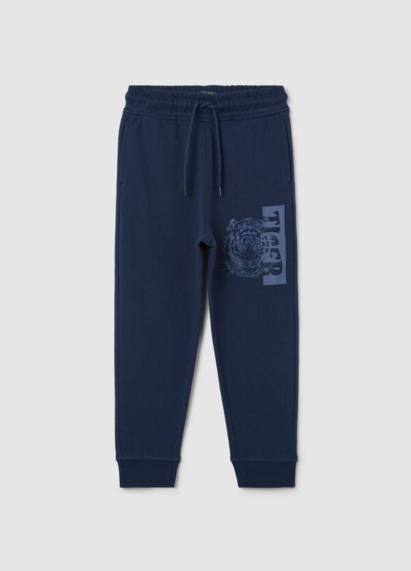 Ovs Joggers blu in cotone con coulisse e stampa