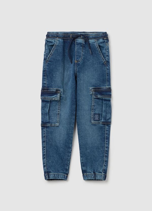 Ovs Joggers cargo in denim con coulisse