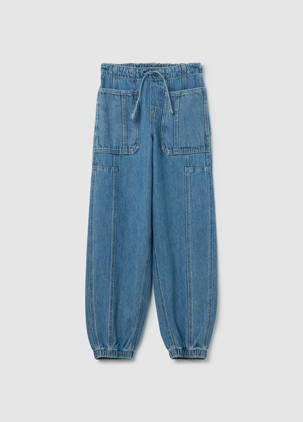 Ovs Joggers cargo in denim con coulisse