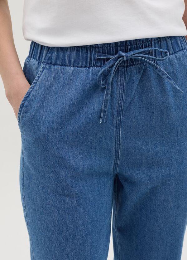 Ovs Joggers Cropped In Denim Con Coulisse