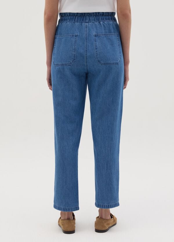 Ovs Joggers Cropped In Denim Con Coulisse