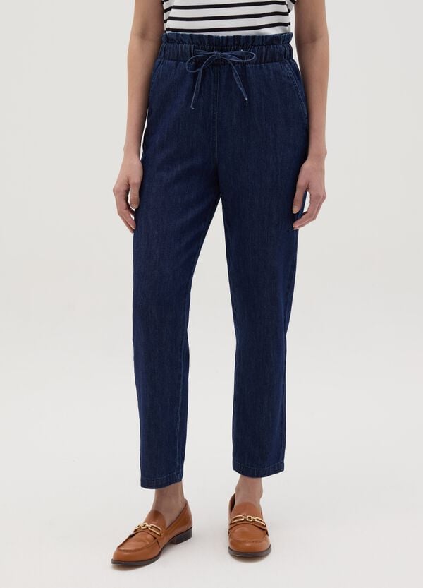 Ovs Joggers Cropped In Denim Con Coulisse