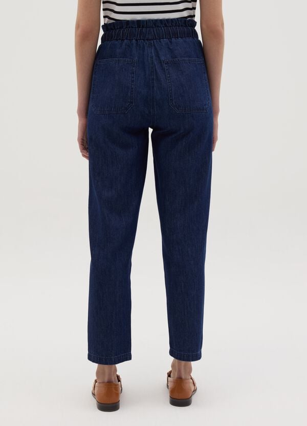 Ovs Joggers Cropped In Denim Con Coulisse