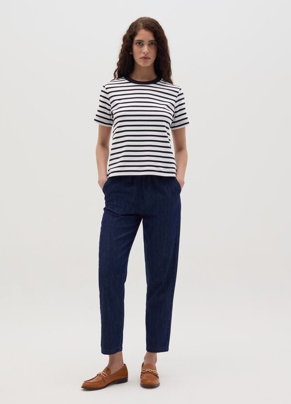 Ovs Joggers cropped in denim con coulisse