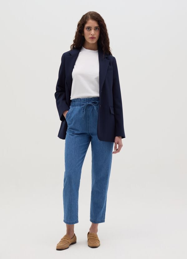 Ovs Joggers cropped in denim con coulisse