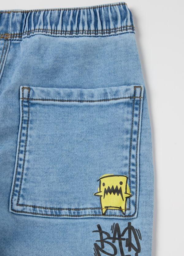 Ovs Joggers In Denim Con Coulisse E Stampa "Skate"