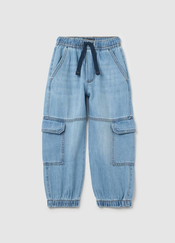 Ovs Joggers parachute in denim con coulisse