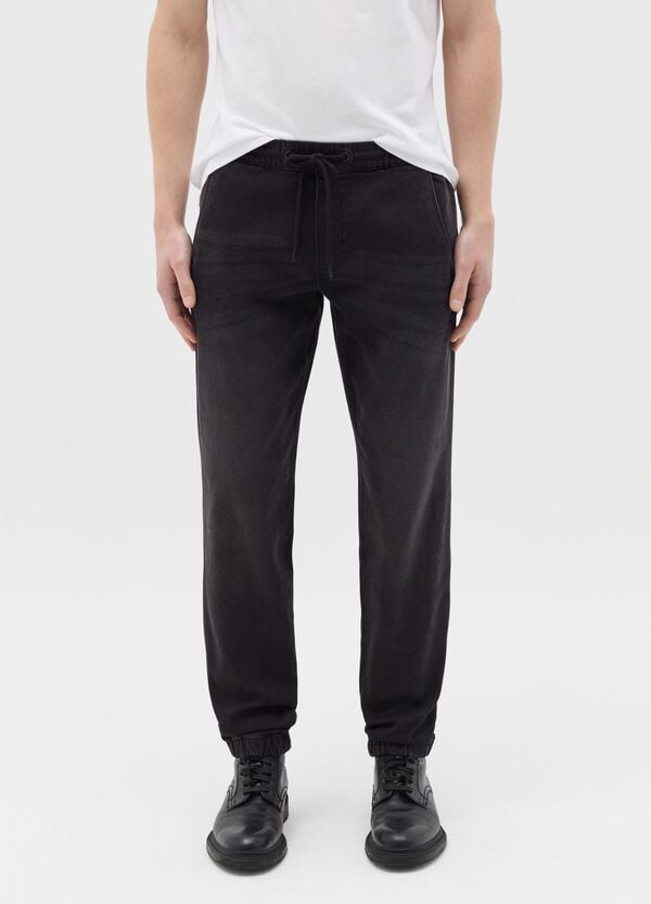 Ovs Joggers Regular Fit In Denim Con Coulisse
