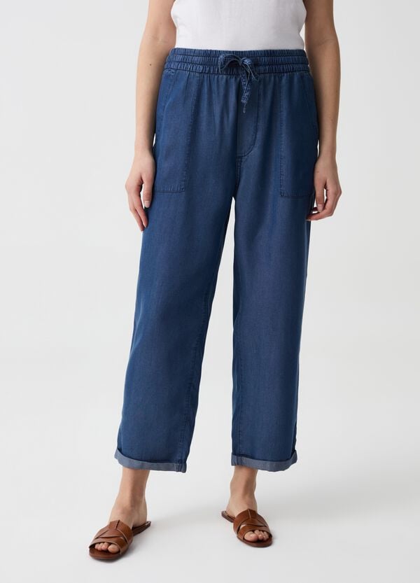 Ovs Joggers Wide Leg Effetto Denim Con Risvolti